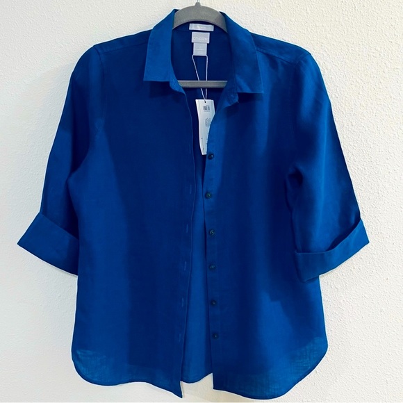 NEW Chico’s linen button down royal blue shirt top. Size 4 = Chicos size 0. NWT - Picture 3 of 9